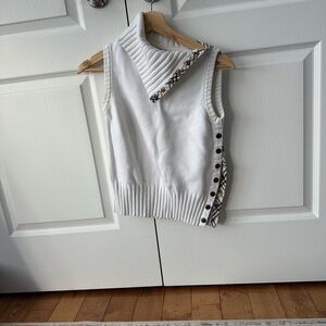 Burberry White Sleeveless Sweater with Nova Check Trim